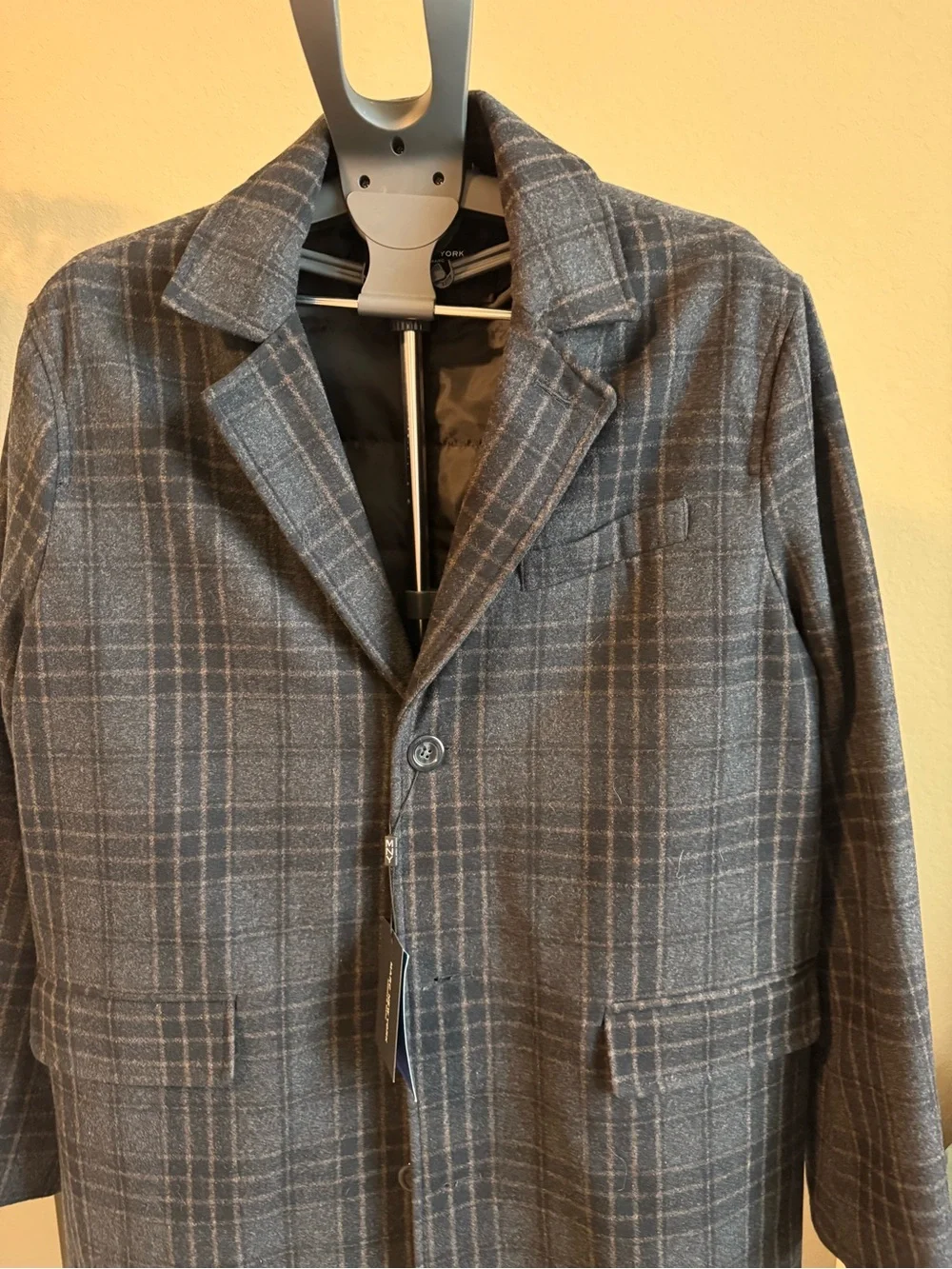 Marc New York by Andrew Marc -Men's Charcoal Plaid Pea Coat